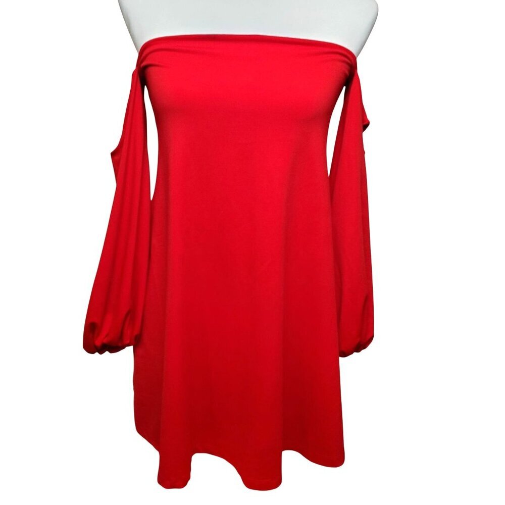 Susana Monaco Red Off-The-Shoulder Dress With Balloon Sleeves Womens XS
